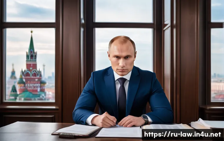 형사소송법상 변호인의 조력권 - A professional Russian criminal defense lawyer in a modern law office, dressed in a dark tailored su...