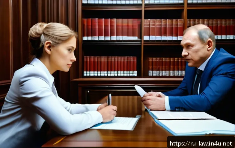 민법상 부당이득 반환 - A professional legal consultation scene in a modern office, featuring a middle-aged Russian man and ...