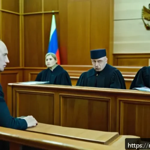 형법상 미필적 고의 - A courtroom scene in a modern Russian city courthouse, showing a serious trial in progress about ind...